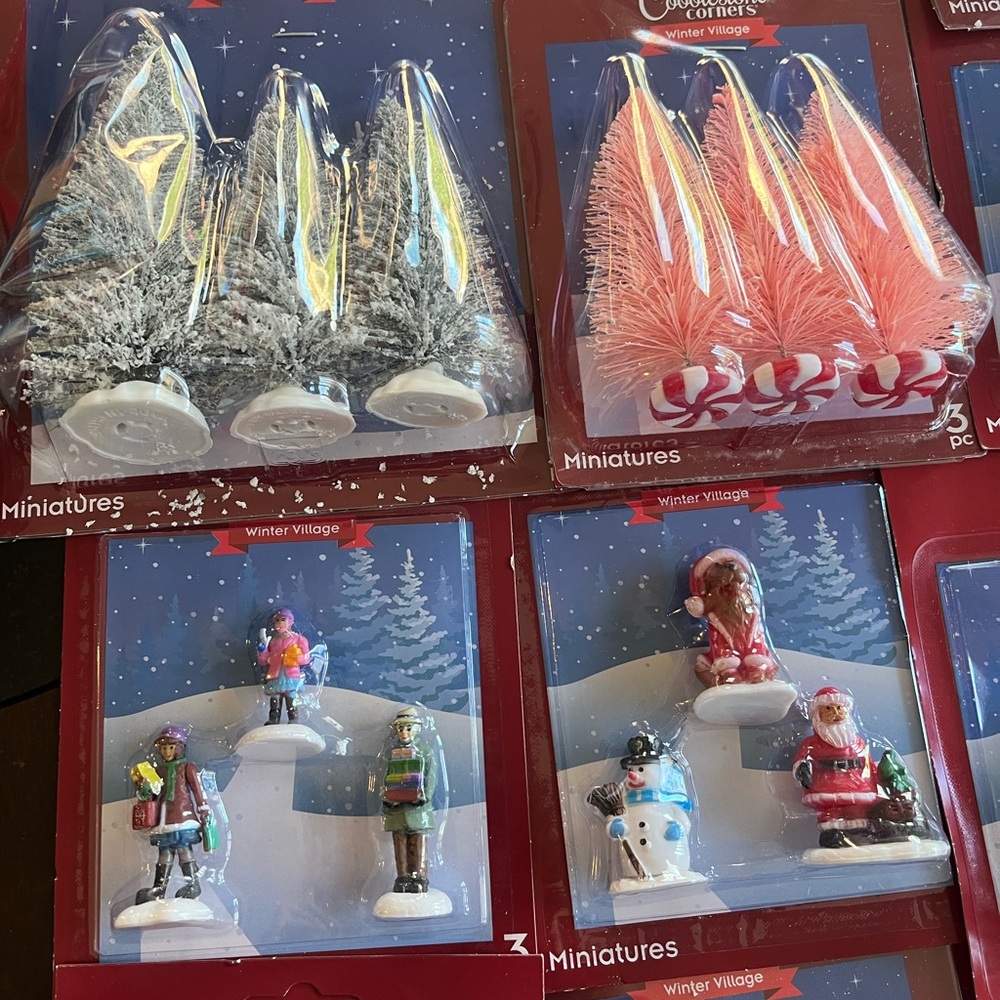 Winter Village Miniature Set with Pink and White Trees